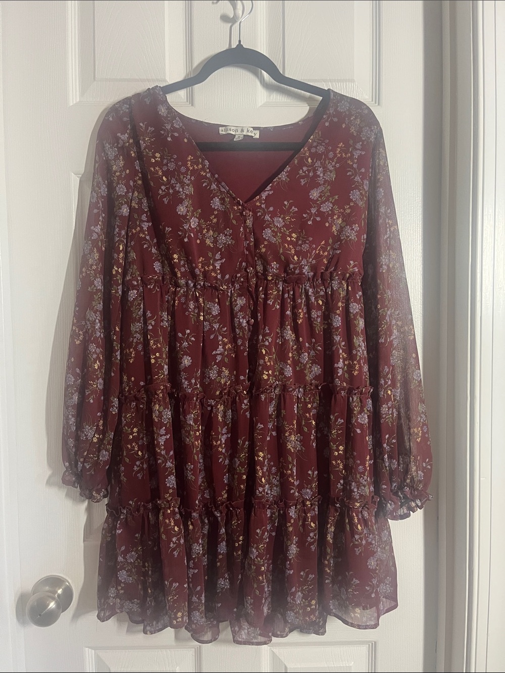 ALLISON & KELLY Burgundy Floral Tiered Dress